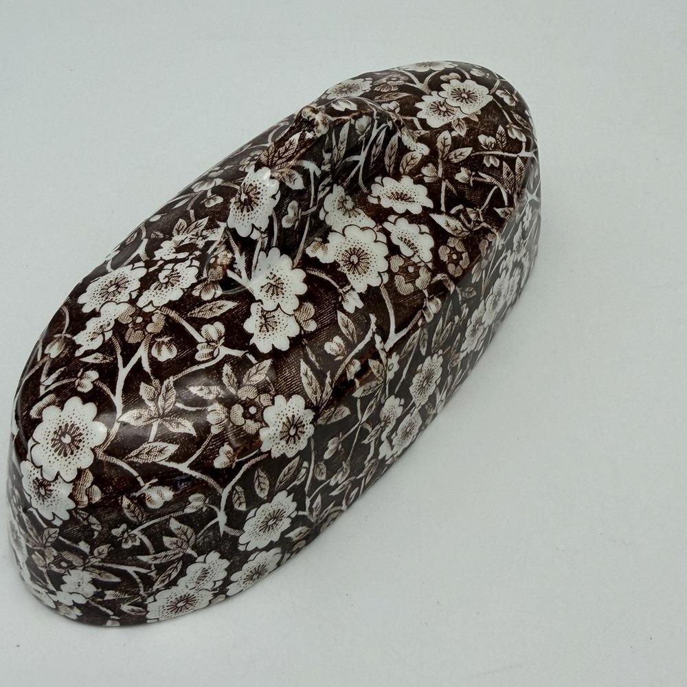 Vintage Brown Floral Butter Dish Cottagecore Farmhouse Transferware Cover